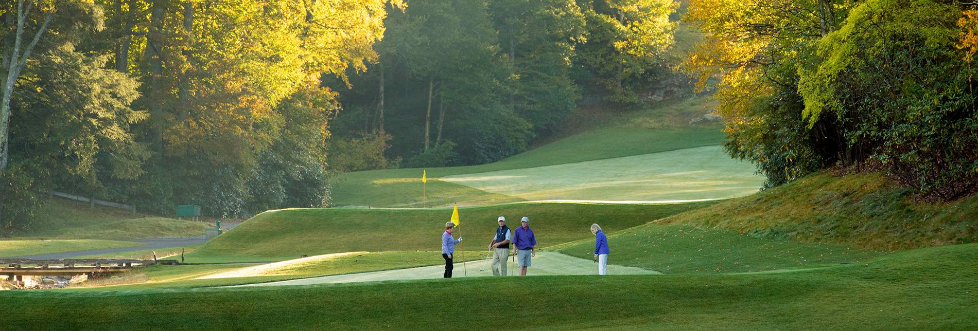 Golfers on the greens.